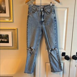 Zara Light Blue Distressed Ankle Jeans